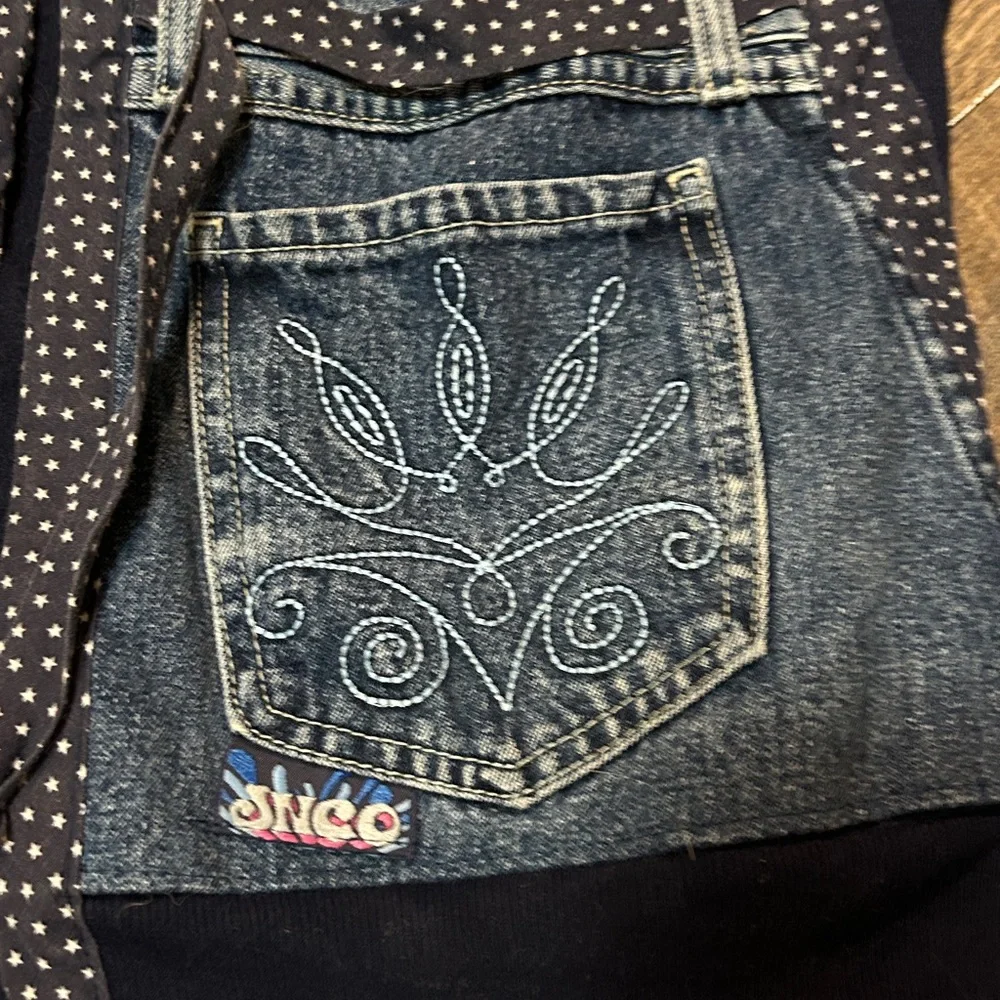 Vintage Sweatshirt Womens Large Blue‎ Jacket Up cycle Jnco Denim DIY Made In USA